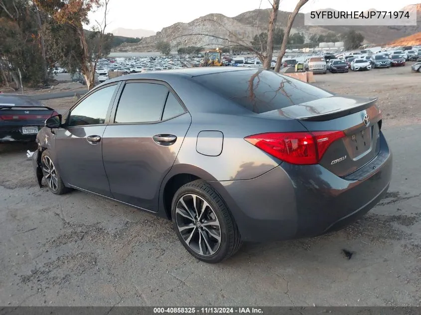 2018 Toyota Corolla Se VIN: 5YFBURHE4JP771974 Lot: 40858325