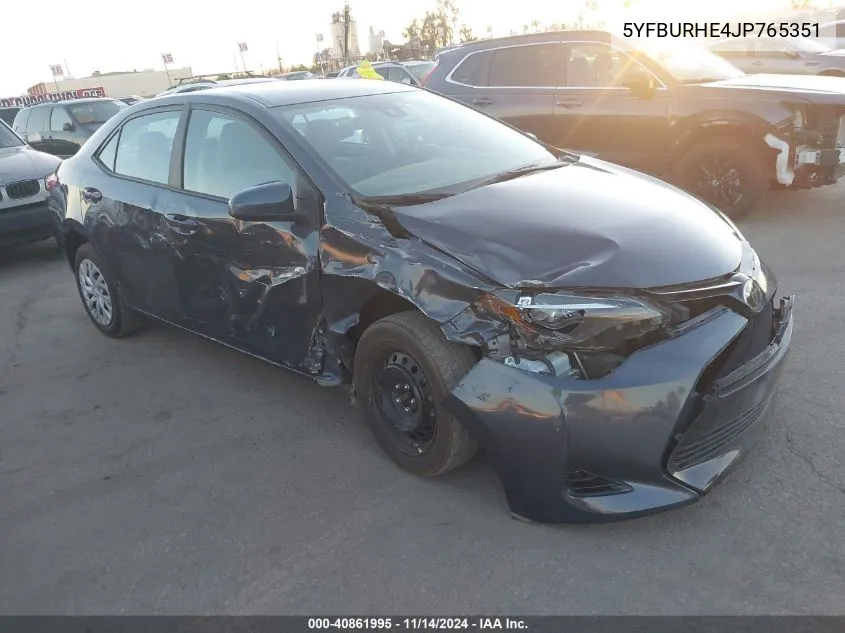 2018 Toyota Corolla Le VIN: 5YFBURHE4JP765351 Lot: 40861995