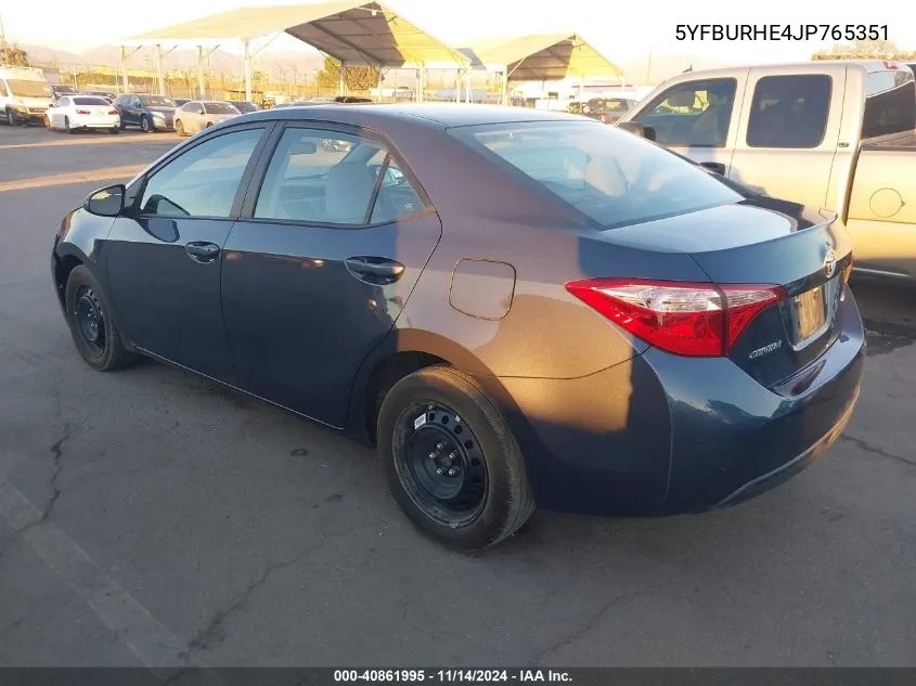 2018 Toyota Corolla Le VIN: 5YFBURHE4JP765351 Lot: 40861995