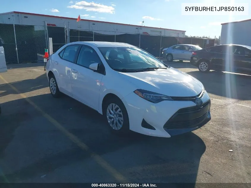 2018 Toyota Corolla Le VIN: 5YFBURHE1JP850163 Lot: 40863320