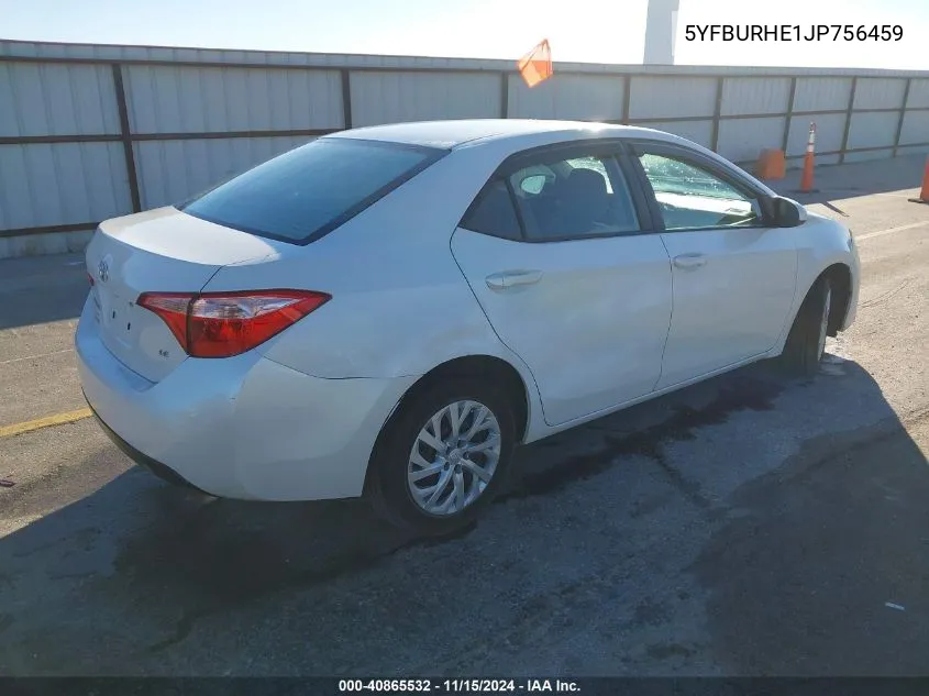 2018 Toyota Corolla Le VIN: 5YFBURHE1JP756459 Lot: 40865532