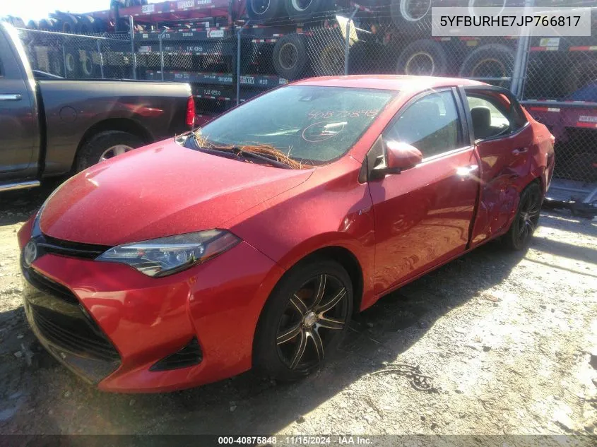 2018 Toyota Corolla Le VIN: 5YFBURHE7JP766817 Lot: 40875848