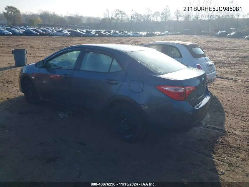 2018 Toyota Corolla Le VIN: 2T1BURHE5JC985081 Lot: 40876298