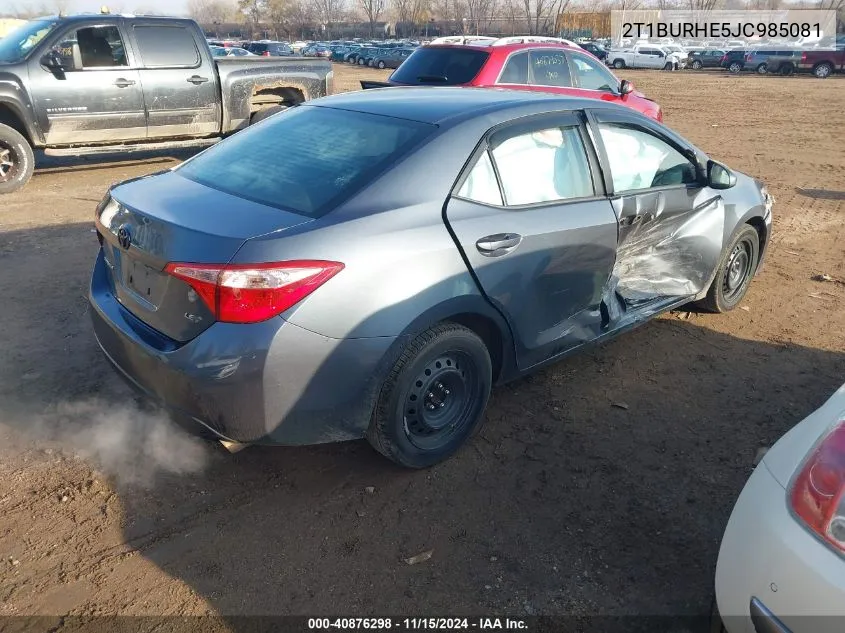 2018 Toyota Corolla Le VIN: 2T1BURHE5JC985081 Lot: 40876298