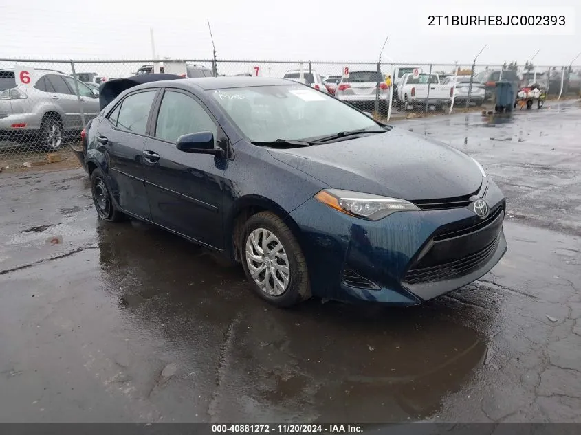 2018 Toyota Corolla Le VIN: 2T1BURHE8JC002393 Lot: 40881272