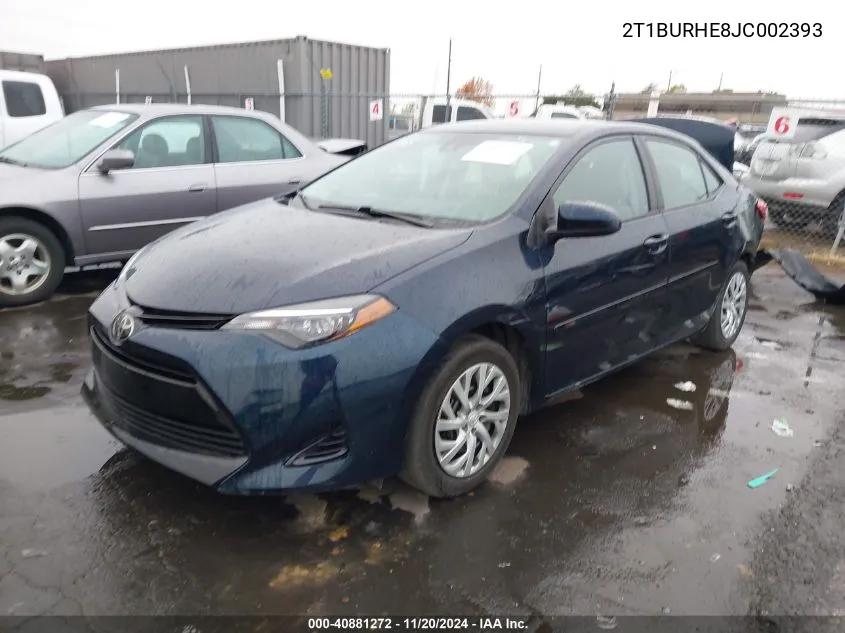 2018 Toyota Corolla Le VIN: 2T1BURHE8JC002393 Lot: 40881272