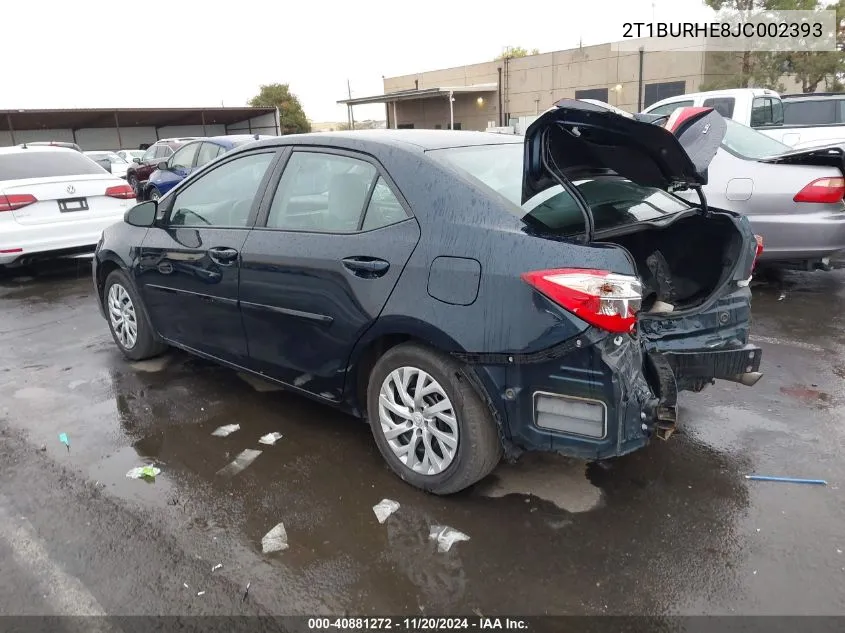 2018 Toyota Corolla Le VIN: 2T1BURHE8JC002393 Lot: 40881272