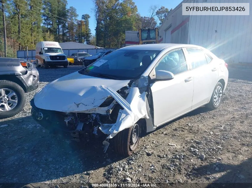 2018 Toyota Corolla Le VIN: 5YFBURHE0JP853426 Lot: 40883335