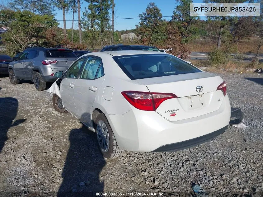 2018 Toyota Corolla Le VIN: 5YFBURHE0JP853426 Lot: 40883335