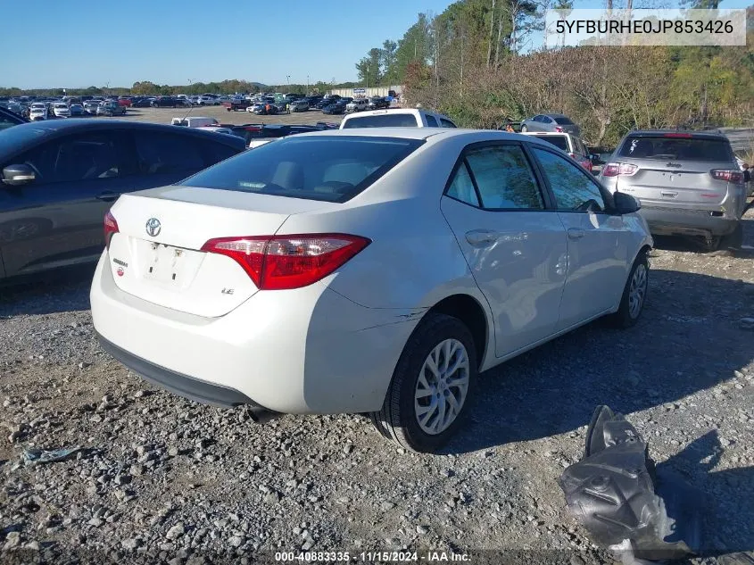 2018 Toyota Corolla Le VIN: 5YFBURHE0JP853426 Lot: 40883335