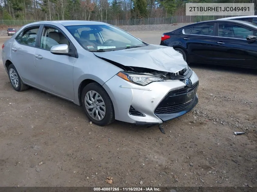 2018 Toyota Corolla Le VIN: 2T1BURHE1JC049491 Lot: 40887265