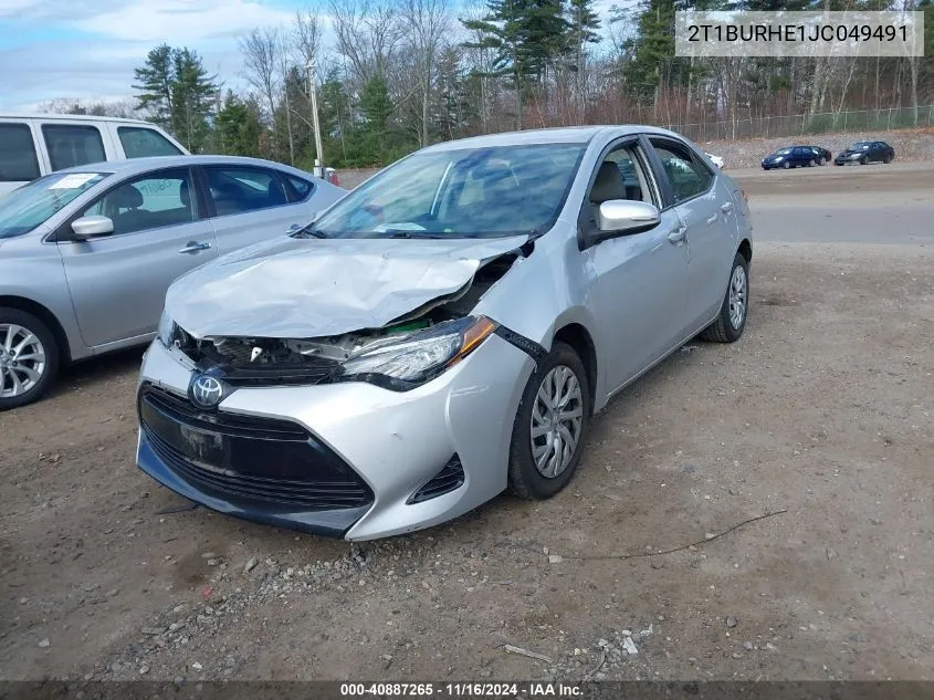 2018 Toyota Corolla Le VIN: 2T1BURHE1JC049491 Lot: 40887265