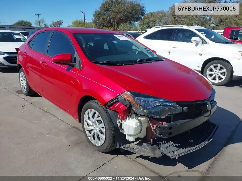 2018 Toyota Corolla Le VIN: 5YFBURHEXJP770005 Lot: 40905922