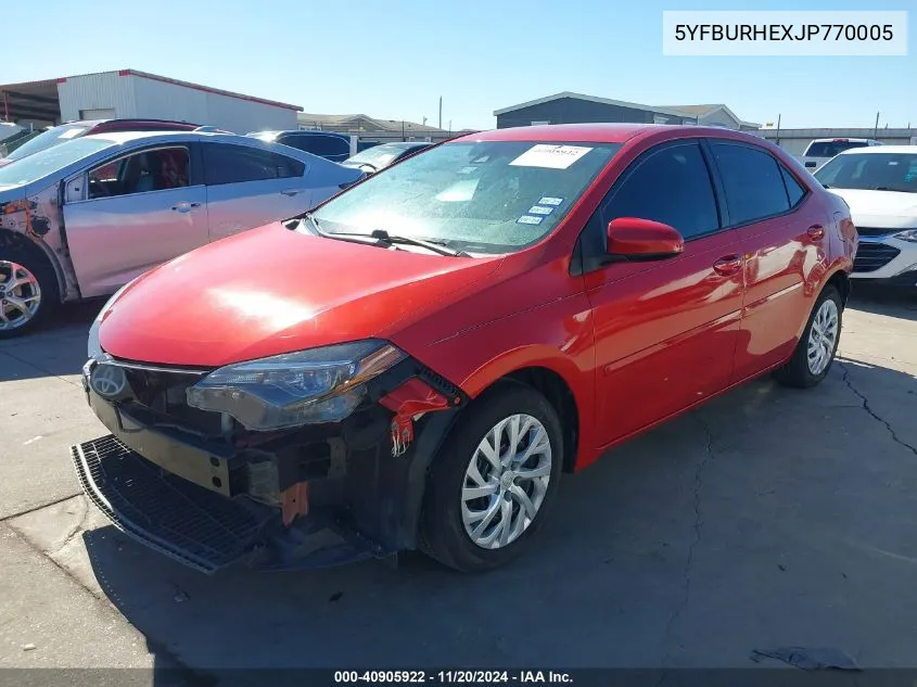 2018 Toyota Corolla Le VIN: 5YFBURHEXJP770005 Lot: 40905922