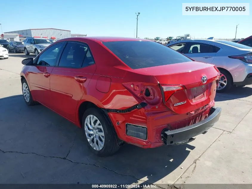 2018 Toyota Corolla Le VIN: 5YFBURHEXJP770005 Lot: 40905922