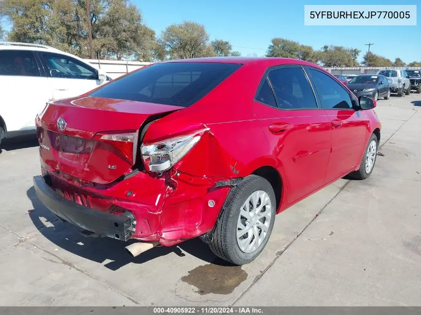 2018 Toyota Corolla Le VIN: 5YFBURHEXJP770005 Lot: 40905922