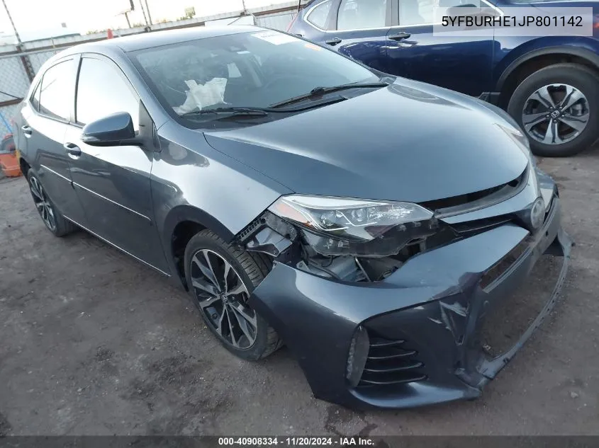 2018 Toyota Corolla Se VIN: 5YFBURHE1JP801142 Lot: 40908334