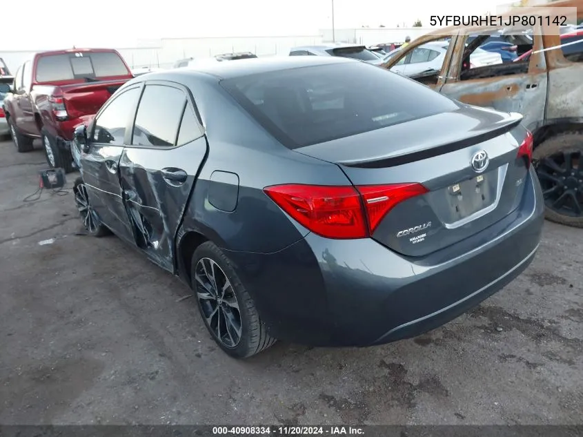 2018 Toyota Corolla Se VIN: 5YFBURHE1JP801142 Lot: 40908334