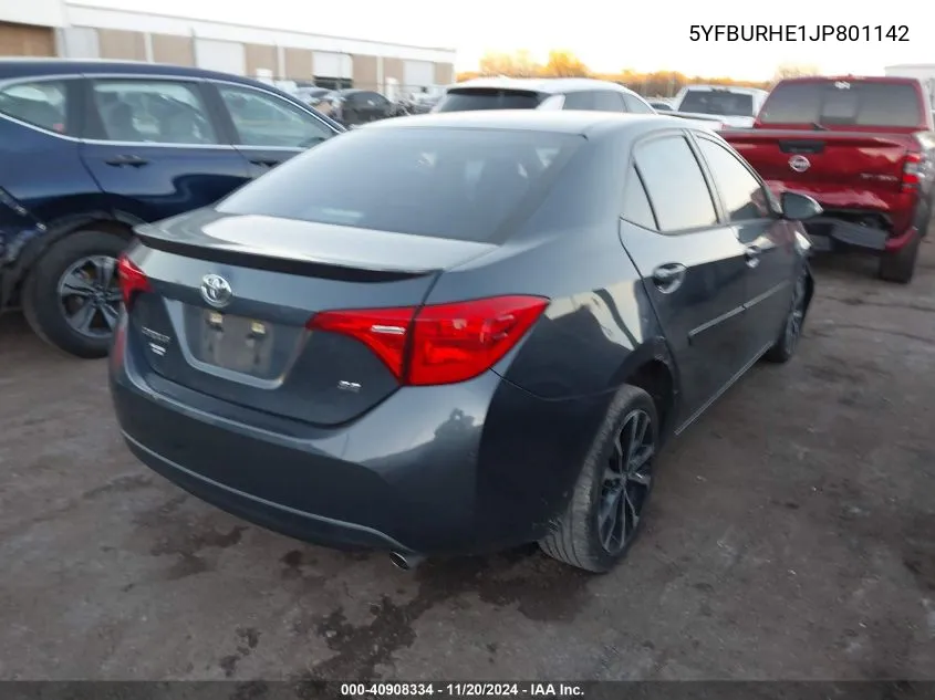 2018 Toyota Corolla Se VIN: 5YFBURHE1JP801142 Lot: 40908334