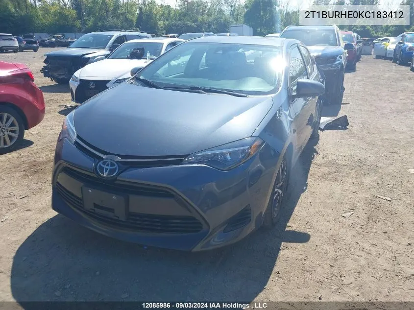 2019 Toyota Corolla Le VIN: 2T1BURHE0KC183412 Lot: 12085986