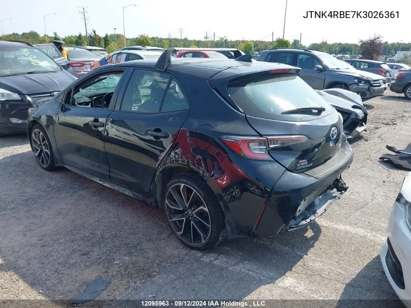 2019 Toyota Corolla Se/Xse VIN: JTNK4RBE7K3026361 Lot: 12095963