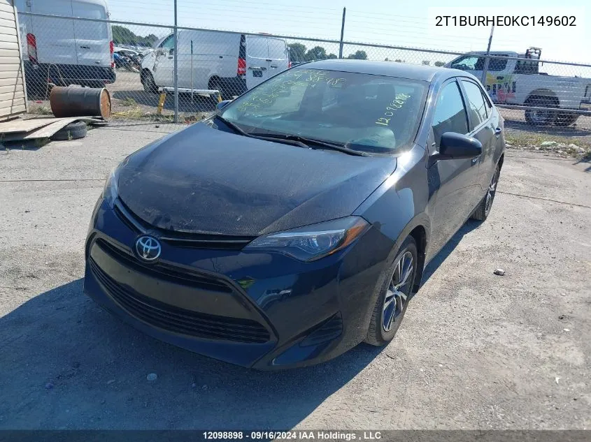 2019 Toyota Corolla L/Le/Xle/Se/Xse VIN: 2T1BURHE0KC149602 Lot: 12098898