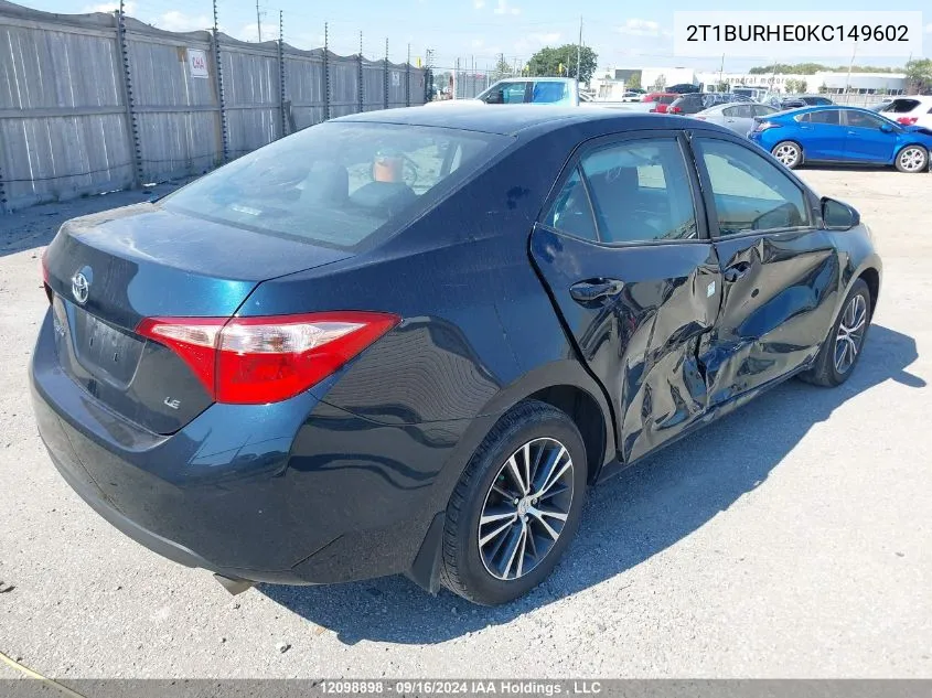 2019 Toyota Corolla L/Le/Xle/Se/Xse VIN: 2T1BURHE0KC149602 Lot: 12098898