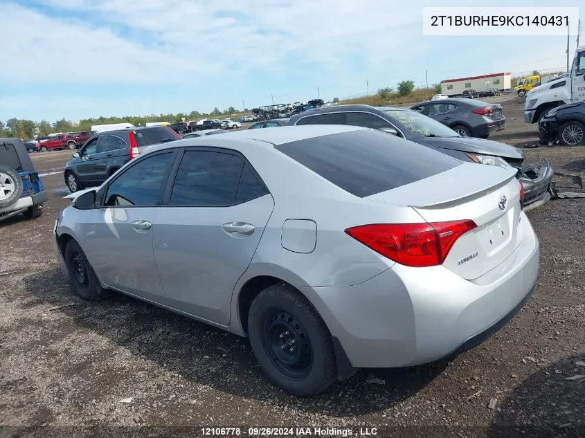 2019 Toyota Corolla L/Le/Xle/Se/Xse VIN: 2T1BURHE9KC140431 Lot: 12106778