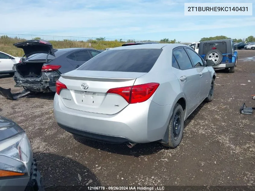 2T1BURHE9KC140431 2019 Toyota Corolla L/Le/Xle/Se/Xse