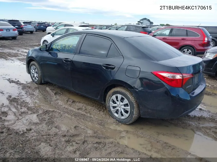 2019 Toyota Corolla L/Le/Xle/Se/Xse VIN: 2T1BURHE4KC170615 Lot: 12106967