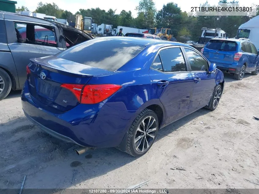 2019 Toyota Corolla L/Le/Xle/Se/Xse VIN: 2T1BURHE4KC153801 Lot: 12107280