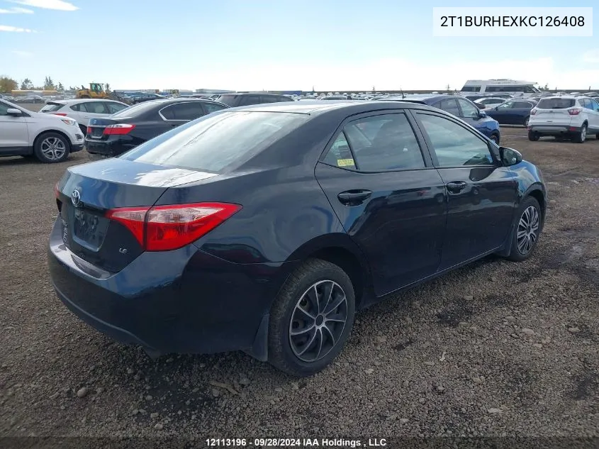 2019 Toyota Corolla L/Le/Xle/Se/Xse VIN: 2T1BURHEXKC126408 Lot: 12113196