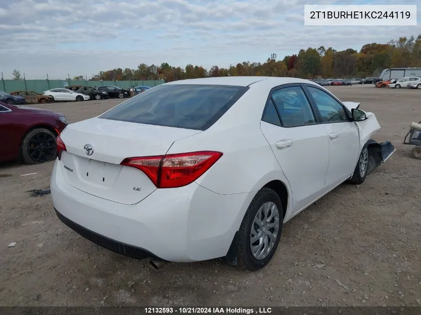 2019 Toyota Corolla Le VIN: 2T1BURHE1KC244119 Lot: 12132593