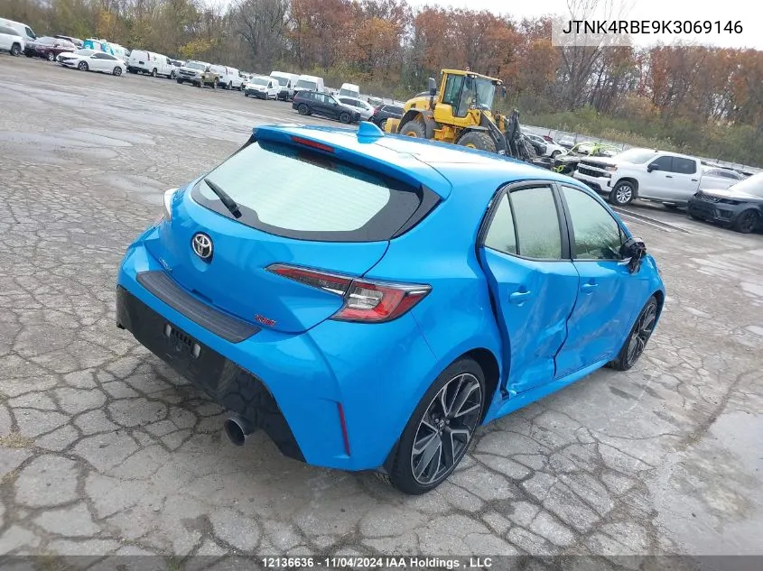 2019 Toyota Corolla Se/Xse VIN: JTNK4RBE9K3069146 Lot: 12136636