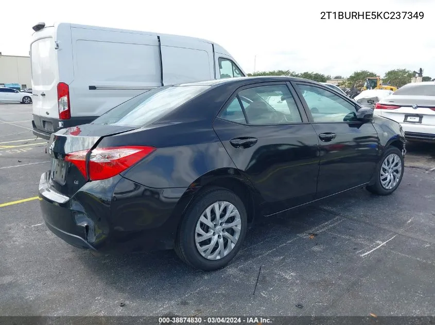 2019 Toyota Corolla Le VIN: 2T1BURHE5KC237349 Lot: 38874830