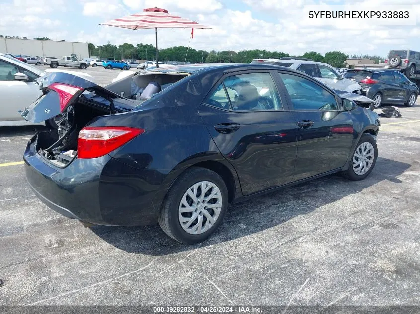 2019 Toyota Corolla Le VIN: 5YFBURHEXKP933883 Lot: 39282832