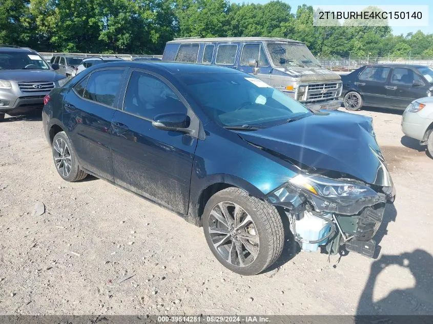 2019 Toyota Corolla Se VIN: 2T1BURHE4KC150140 Lot: 39514281