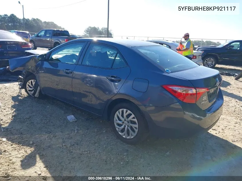 2019 Toyota Corolla Le VIN: 5YFBURHE8KP921117 Lot: 39618296