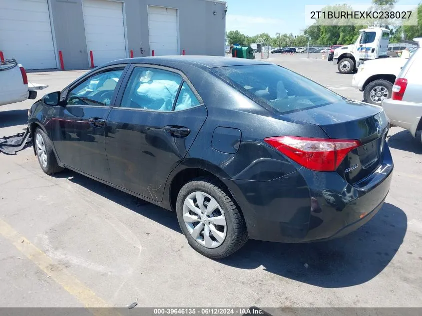 2019 Toyota Corolla Le VIN: 2T1BURHEXKC238027 Lot: 39646135