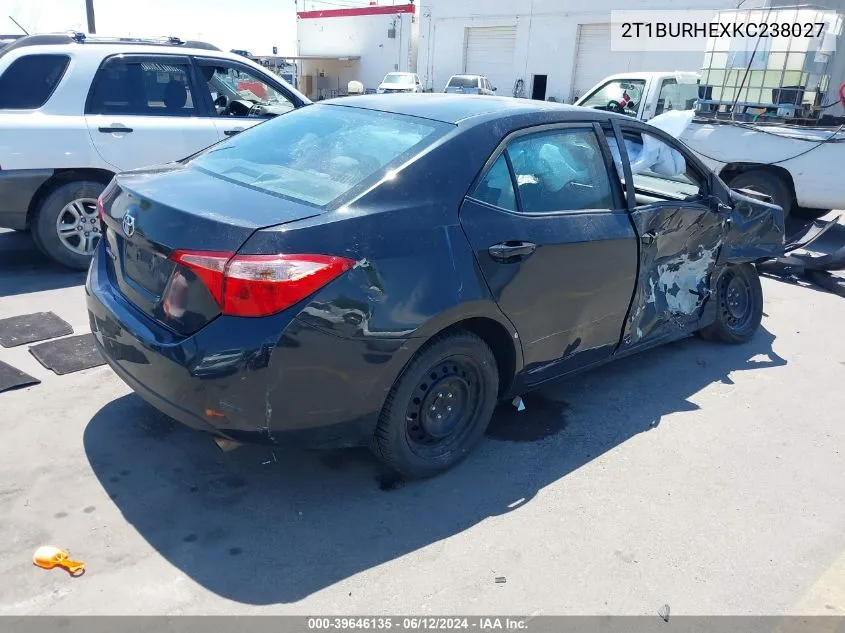 2019 Toyota Corolla Le VIN: 2T1BURHEXKC238027 Lot: 39646135