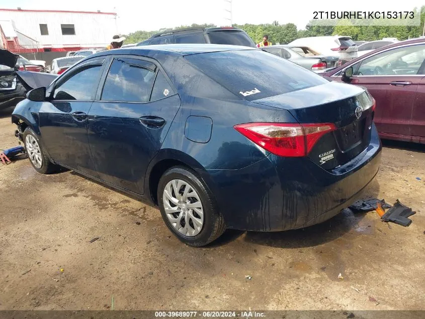 2019 Toyota Corolla Le VIN: 2T1BURHE1KC153173 Lot: 39689077