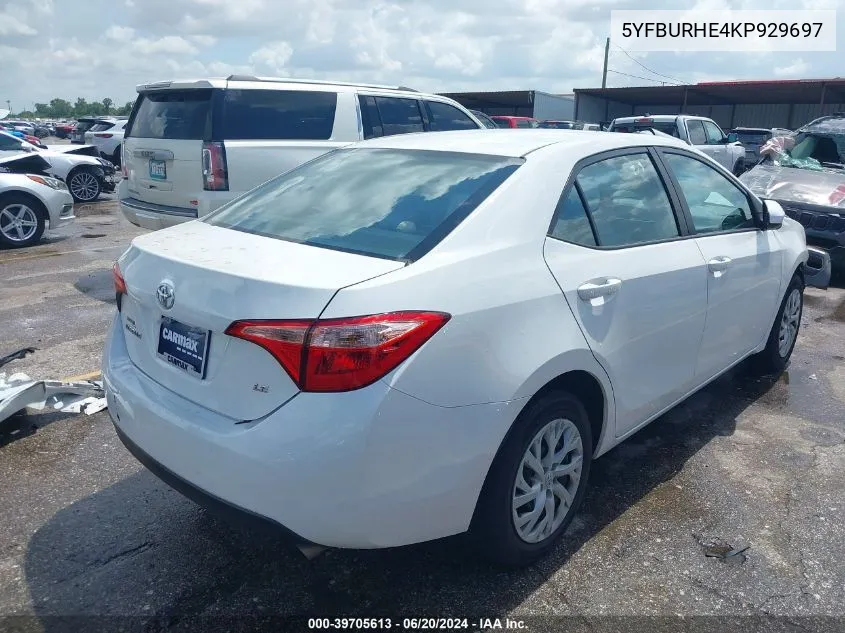 2019 Toyota Corolla L/Le/Xle/Se/Xse VIN: 5YFBURHE4KP929697 Lot: 39705613