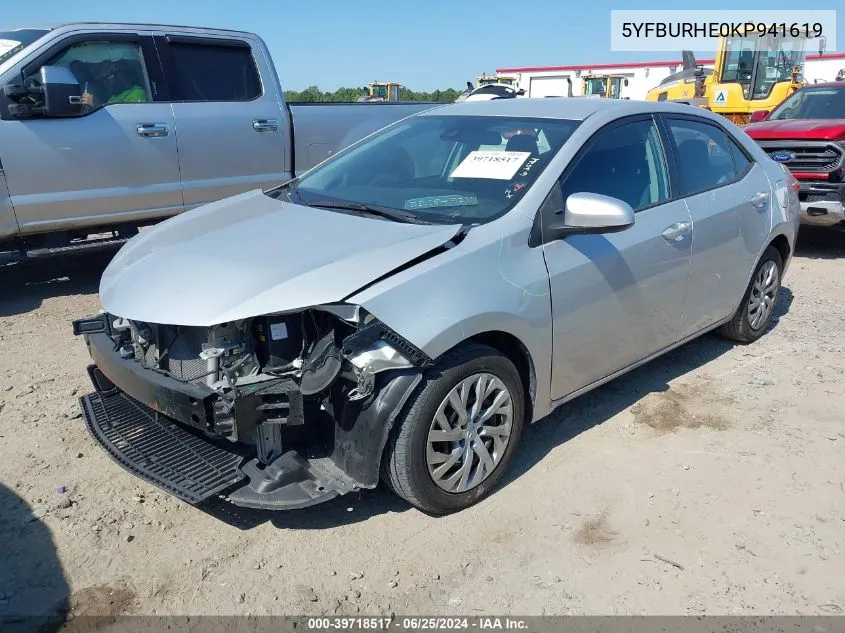 2019 Toyota Corolla Le VIN: 5YFBURHE0KP941619 Lot: 39718517