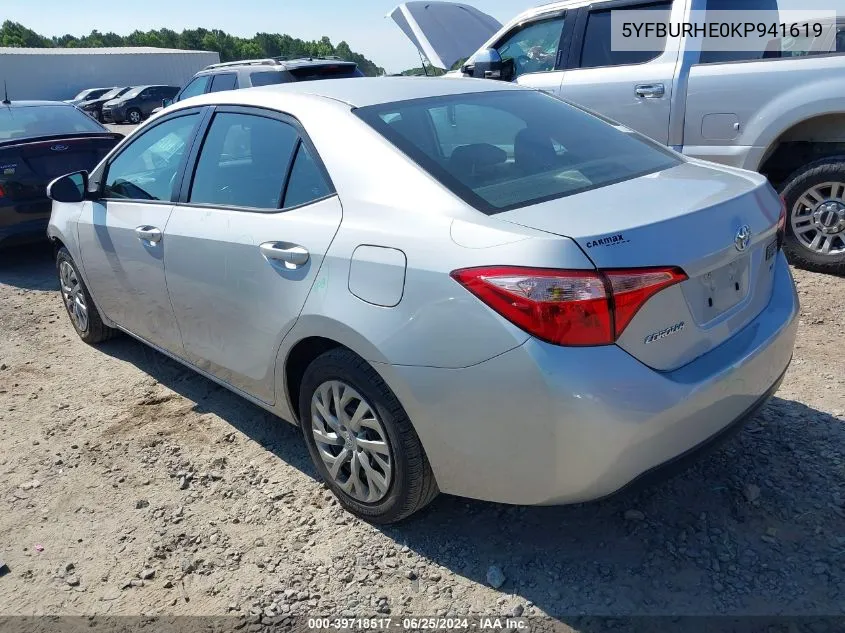 2019 Toyota Corolla Le VIN: 5YFBURHE0KP941619 Lot: 39718517