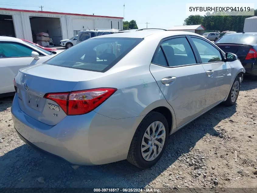 2019 Toyota Corolla Le VIN: 5YFBURHE0KP941619 Lot: 39718517