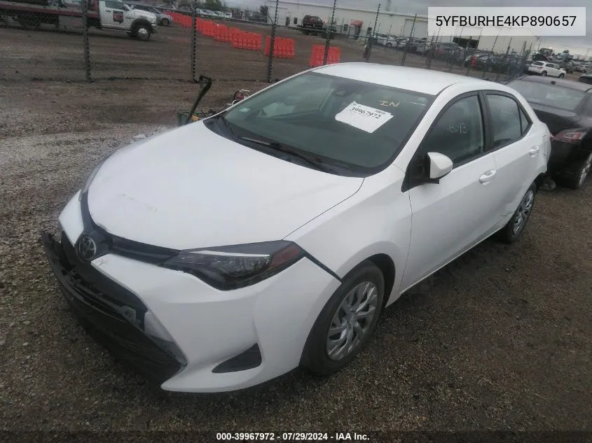 2019 Toyota Corolla Le VIN: 5YFBURHE4KP890657 Lot: 39967972