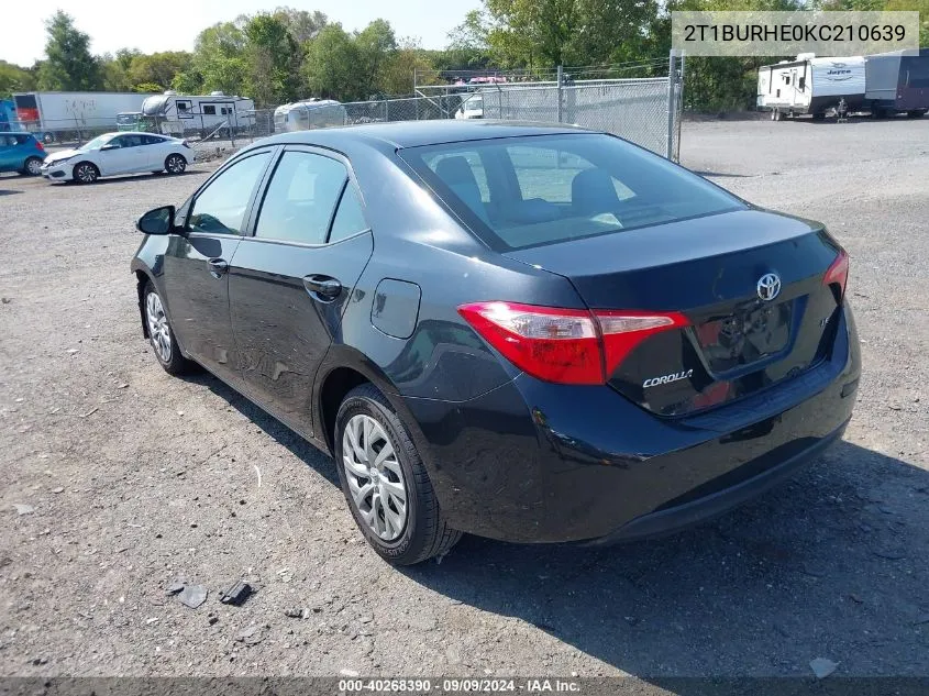 2019 Toyota Corolla Le VIN: 2T1BURHE0KC210639 Lot: 40268390