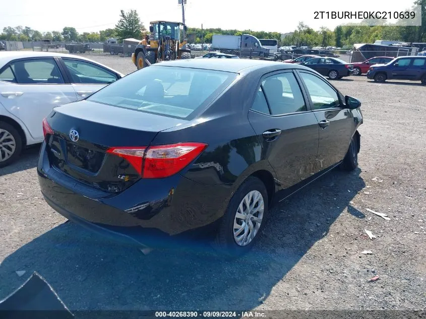 2019 Toyota Corolla Le VIN: 2T1BURHE0KC210639 Lot: 40268390