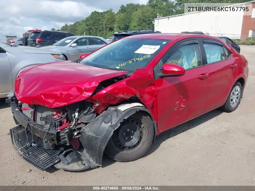 2019 Toyota Corolla Le VIN: 2T1BURHE6KC167795 Lot: 40274658