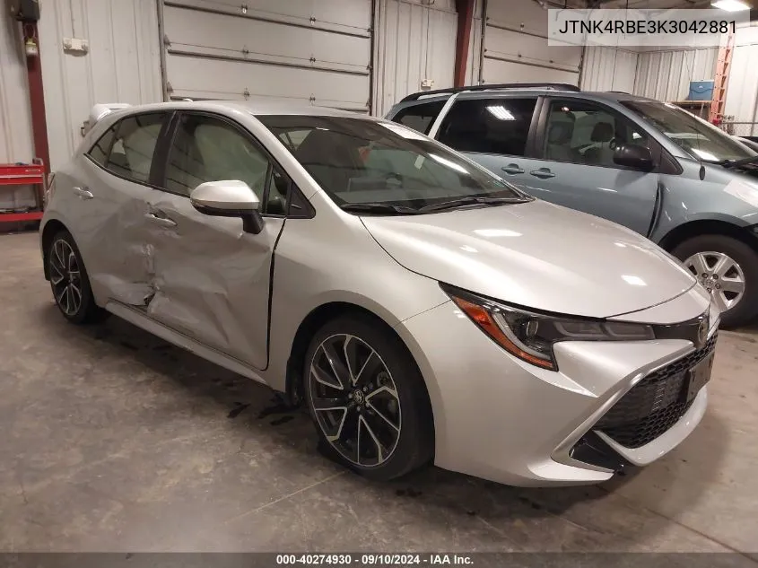 2019 Toyota Corolla Xse VIN: JTNK4RBE3K3042881 Lot: 40274930